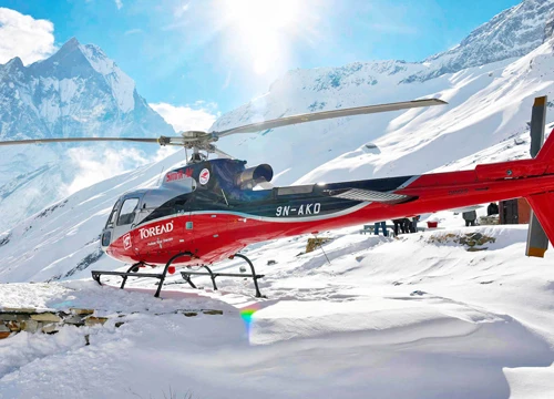 Helicopter Landing on Annapurna Base Camp