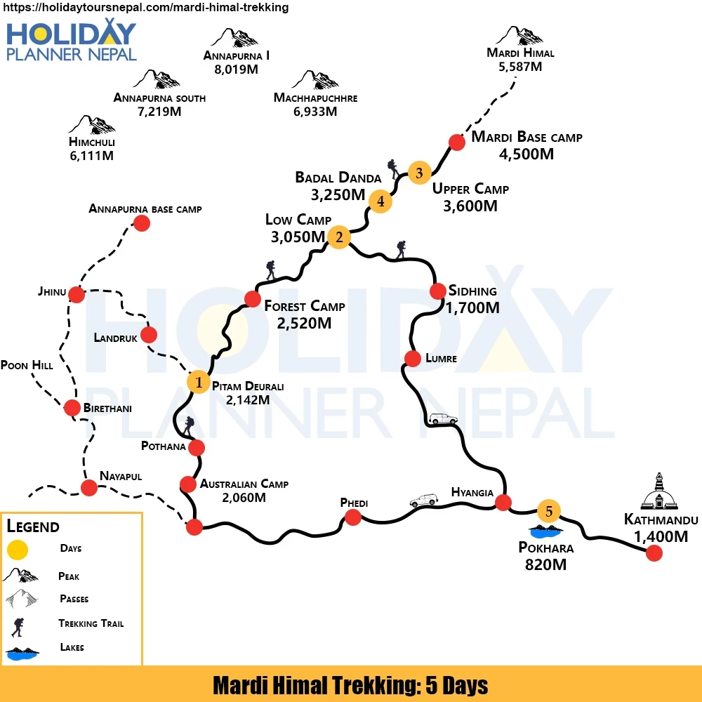 Mardi Himal Trekking - 5 Days map