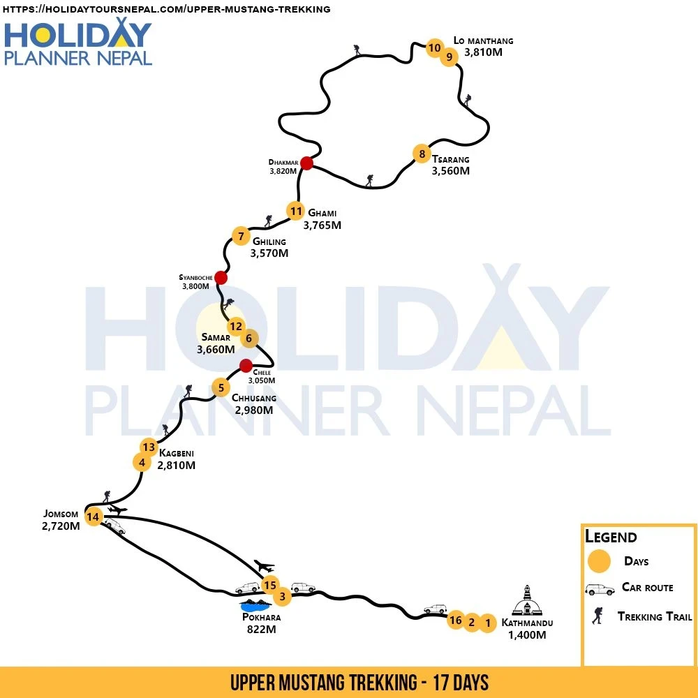Upper Mustang Trekking - 17 Days map